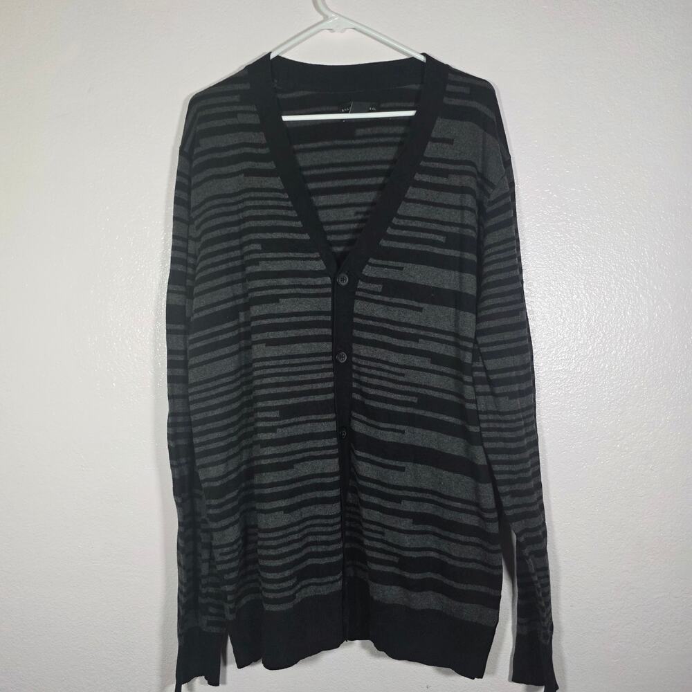 Shaquille O’Neal XLG Black Sheer Striped Button Front Cardigan Men’s XLT